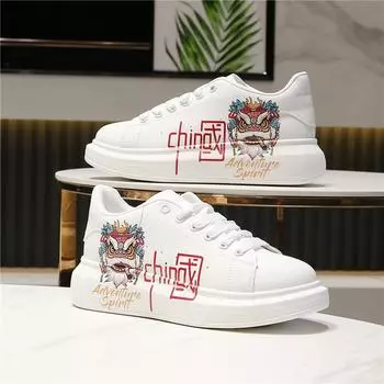 Luxury 2024 New Spring and Autumn Chinese Style Versatile Casual Shoes with Elevated Inner Height Couple Sports Board Shoes 35 белый