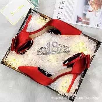 Luxury 2024 New Summer One line Buckle Bow High Heels Slim Heel Pointed Shallow Mouth Women s Shoes Baotou Casual Sandals 34 чёрный