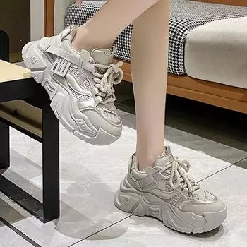 Роскошные кроссовки весна-осень 2024 года, новые популярные кроссовки на толстой подошве, универсальные, повседневные, сетчатые, дышащие, спортивные кроссовки 35 серый