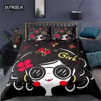 Luxury 3D Abstract Art Girl Print Home Living Comfortable Duvet Cover Set Kids Bedding Set Queen and King EUUSAUUK Size EU Single 135x200cm