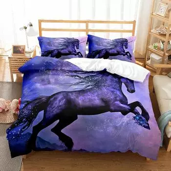 Luxury 3D Bedding Set Europe Queen King Double Twin Duvet Cover Set Comfortable Quilt Cover Bed Set Animal Horse Wild Animals EU single(135x200cm)