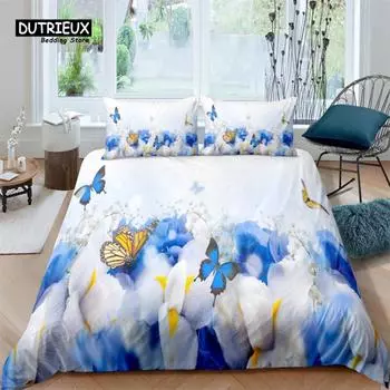 Luxury 3D Butterfly Print Home Living Comfortable Duvet Cover Set Pillowcase Kid Bedding Set Queen and King EU/US/AU/UK Size EU single(135x200cm)