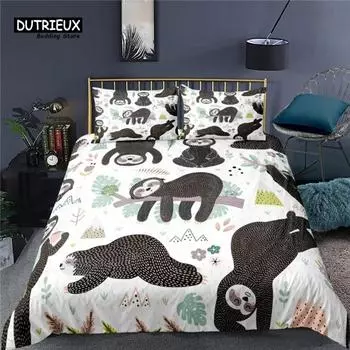 Luxury 3D Cartoon Sloth Print Home Living Comfortable Duvet Cover Pillowcase Kid Bedding Set Queen and King EUUSAUUK Size US Full 200x230cm