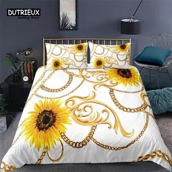 Luxury 3D Chain Sunflower Print Home Living Comfortable Duvet Cover Set Kids Bedding Set Queen and King EU/US/AU/UK Size EU single(135x200cm)