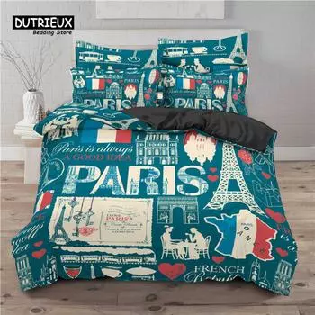 Luxury 3D Eiffel Tower Print Home Living Comfortable Duvet Cover Pillowcase Kid Bedding Set Queen and King EU/US/AU/UK Size EU single(135x200cm)