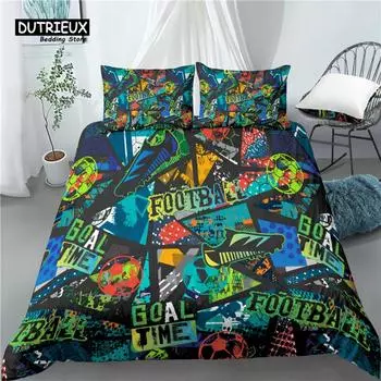 Luxury 3D Football Print Home Living 2/3Pcs Comfortable Duvet Cover PillowCase Kids Bedding Set Queen and King EU/US/AU Size EU single(135x200cm)