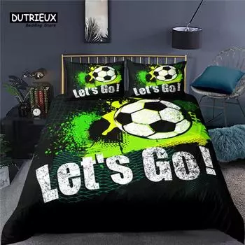 Luxury 3D Football Print Home Living Comfortable Duvet Cover Set Pillowcase Kids Bedding Set Queen and King EU/US/AU/UK Size EU single(135x200cm)