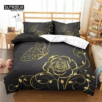 Роскошный 3D золотой цветочный принт для дома, комфортный пододеяльник, наволочка, детский комплект постельного белья размера Queen и King EU/US/AU/UK EU single(135x200cm)