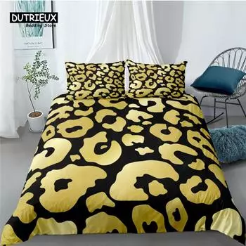 Luxury 3D Golden Leopard Print Home Living 2/3Pcs Comfortable Duvet Cover PillowCase Bedding Set Queen and King EU/US/AU/UK Size EU single(135x200cm)
