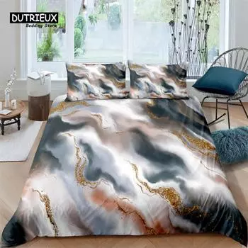 Luxury 3D Marble Print Home Living Comfortable Duvet Cover Set Pillowcase Kid Bedding Set Queen and King EU/US/AU/UK Size EU single(135x200cm)