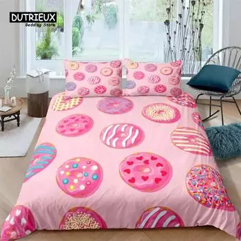 Luxury 3D Pink Donuts Print Home Living Comfortable Duvet Cover Set Pillowcase Kid Bedding Set Queen and King EUUSAUUK Size 70x133cm 2pcs