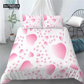 Luxury 3D Pink Hearts Print Home Living 2/3Pcs Comfortable Duvet Cover PillowCase Bedding Set Queen and King EU/US/AU Size EU single(135x200cm)