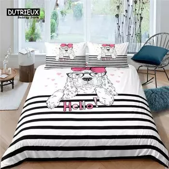 Luxury 3D Pretty Puppy Print Home Living Duvet Cover Set with Pillowcase Kids Bedding Set Queen and King EU/US/AU/UK Size EU single(135x200cm)