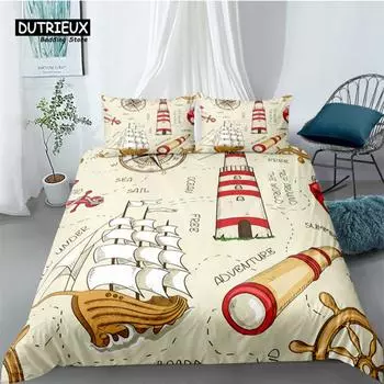 Luxury 3D Sailing Lighthouse Print Home Living Comfortable Duvet Cover Set Kids Bedding Set Queen and King EU/US/AU/UK Size EU single(135x200cm)