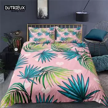 Luxury 3D Tropical Leaves Print Home Living Comfortable Duvet Cover Pillowcase Kid Bedding Set Queen and King EU/US/AU/UK Size EU single(135x200cm)