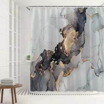 Luxury Abstract Fabric Shower Curtain Modern Black and Gold Marble Art Bathroom Shower Curtain Sets Ink Texture Bathroom Curtain 90x180cm-35x70in