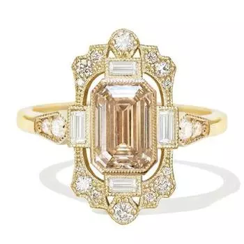 Luxury American Ins New Zircon Ring, Classical Style Inlaid Champagne Diamond Ring Women s Jewelry No. 6