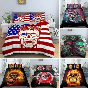 Luxury Bedding Sets 3D Skull Duvet Cover Set With Pillowcase QueenKing Size Ink Painting Bed Linen Drop Shipping EU Single 135x200cm