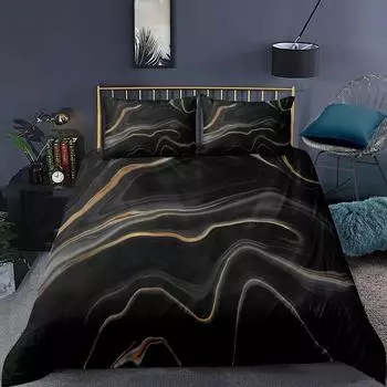 Luxury Black Marble Duvet Cover Set 3d Digital Printing Bed Linen Fashion Marbling Comforter Cover Design Bedding Sets Bed Set EU single(135x200cm)