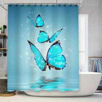 Luxury Blue Butterfly Shower Curtain Set Waterproof Fabric Decor for Bathrooms High-Quality 3D Printing Perfect Gift Idea 90x180cm