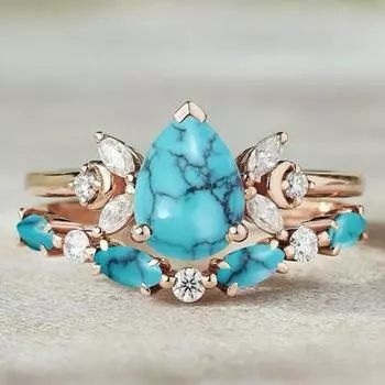 Luxury Bohemian Fashion Water Drop Ring, Light Luxury Diamond-set Turquoise Personalized Design Ring Wholesale No. 6