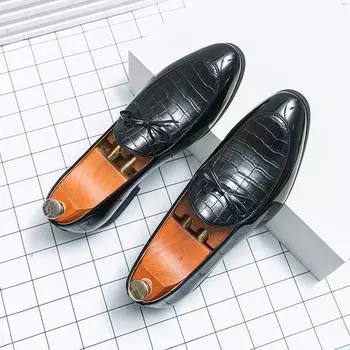 Роскошные кожаные мокасины с галстуком-бабочкой, мужская деловая обувь, модная обувь, обувь для банкета, обувь для вождения, официальная одежда для отдыха, джентльмены 38 чёрный
