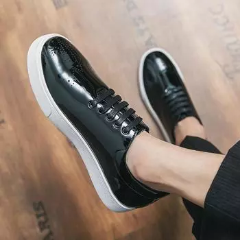 Luxury Brand Black/Green Oxford Shoes Men Popular Patent Leather White Sole Men Lace Up Business Suit Block Carved Leather Shoes 38 чёрный