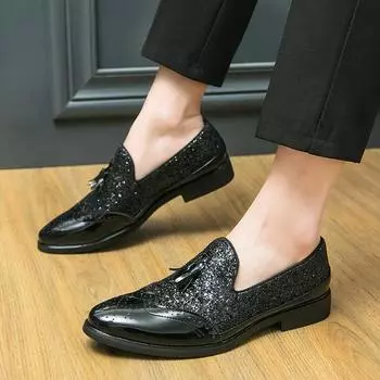 Luxury Brand Designer Men Sequin Tassels Patchwork Casual Brogues Shoes Formal Wedding Dress Homecoming Footwear Zapatos Hombre 38