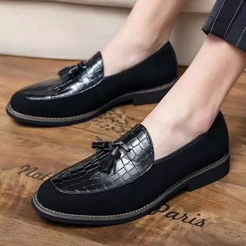 Luxury Brand Designer New Men Tassels Patchwork Dress Shoes Moccasins Wedding Prom Homecoming Party Loafers Zapatos Hombre 38