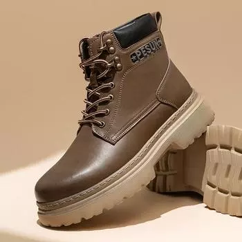 Luxury Brand Lace-Up Formal Busines Footwear Leisure Walk Man Motorcycle Boots Classic Mens High Top shoes All-match Basic Boots 38 хаки