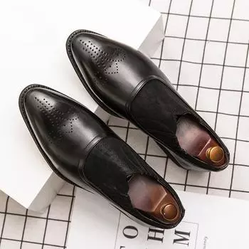 Luxury Brand Leather Fashion Men Business Dress Loafers Pointy Black Shoes Oxford Breathable Formal Wedding Shoes Zapatos Hombre 38 чёрный