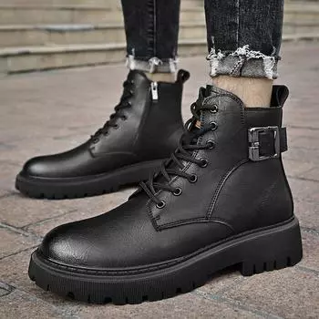 Luxury Brand Men Casual Boots New Handmade High Quality Leather Boots for Man Ankle Boots Trendy High Top Outdoor Designer Boots 39 чёрный