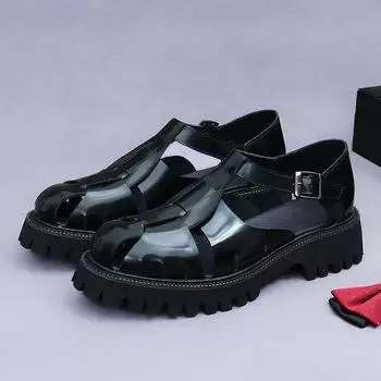 Роскошные брендовые мужские повседневные сандалии на платформе из натуральной кожи, увеличивающие рост, летние лакированные черные туфли, большие размеры 38-46 6 чёрный