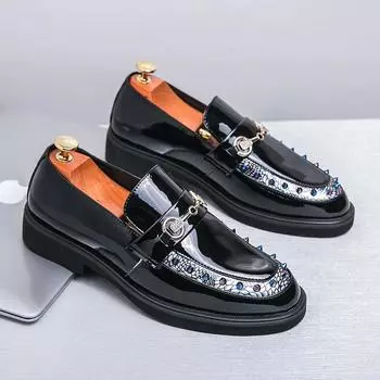 Роскошные брендовые мужские туфли, повседневная обувь для вечеринок, официальная кожаная обувь, свадебные мужские туфли ручной работы, туфли для вождения на открытом воздухе, мокасины 38 чёрный