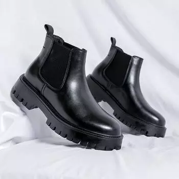 Luxury Brand Mens Leather Outdoor Boots Business Casual Chelsea Boots For Men Comfortable Ankle Boot British style Work Boots 38 чёрный