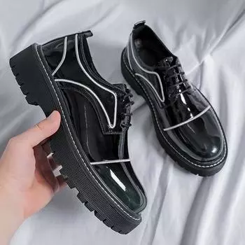 Luxury Brand Oxford Shoes Men Thick Sole Leather Shoes Mirror Black Business Formal Men Shoes Lace Up Gentlemen s Wedding Shoes 38 чёрный