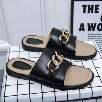 Luxury Brand Summer New Men s Indoor and Outdoor Slippers Beach Sandals Casual Versatile Black Men s Flat Shoes Anti Slip 38 чёрный