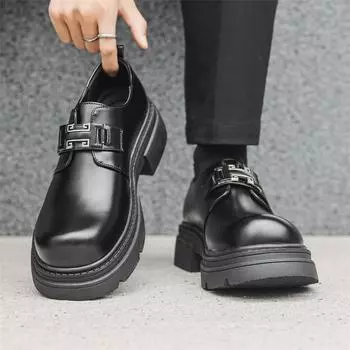 Luxury Brand Work Shoes for Men Comfort Leather Casual Shoes Business Daily Formal Platform Shoes Designer Round Toe Dress Shoe 38 чёрный