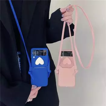 Роскошные чехлы для телефонов с держателем для карт для Samsung Galaxy Zflip 3 Z Flip3, модный чехол с ремешком Love для Samsung Zflip3 5g For Z Flip 3 синий