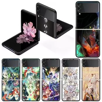 Роскошный чехол для Samsung Galaxy Z Flip 4 3 5G черный ПК жесткие чехлы для телефонов модная задняя крышка ZFlip Funda Genshin Impact Shell Capa Samsung Z Flip 5G