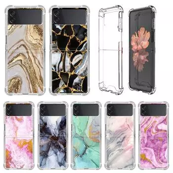 Luxury Case For Samsung Galaxy Z Flip 3 4 5G Funda Z Flip3 Clear PC Hard Shockproof Back Phone Coque Shell Marble Samsung Z Flip 3 5G