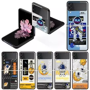 Luxury Case For Samsung Galaxy Z Flip 4 3 5G Black PC Hard Phone Cases Fashion Back Cover ZFlip Funda Fashion Cool Astronaut Sac Samsung Z Flip 5G