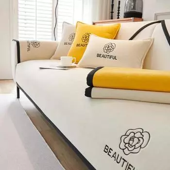 Luxury Chenille Sofa Cover Cushion L Shape Leather Couch Cover Black Edging Four Seasons Non-slip Towel For Living Room Decor 70x70