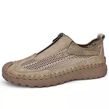 Luxury Classic Men s Hollowed Out Casual Shoes Breathable Sports Shoes Outdoor Hiking Shoes Zippered Men s Camping Shoes 38 чёрный