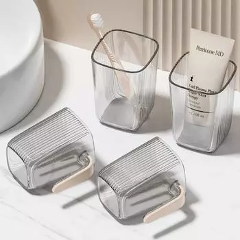 Luxury Clear Mouthwash Cup Elegant Toothbrush Holder with Handle Dental Care Tumbler Perfect for Students & Modern Bathrooms