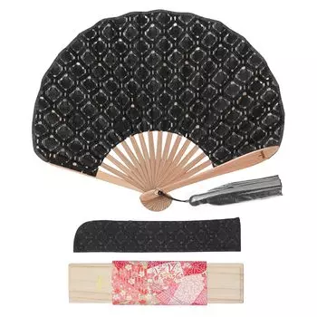 Luxury Cloth Princess Lace Fabric with Nishikawa Shoroku Shoten x Kyoto Ginyanma [Feathern] Fan, Fan, Tassel, (Black) чёрный