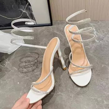 Luxury Crystal Snake Coiled Women Sandals Sexy Narrow band Thin High heels Wedding Party Female Gladiator Sandals Summer Shoes 35