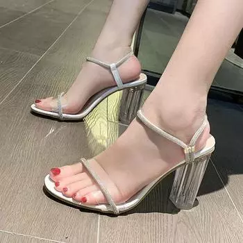 Роскошные женские босоножки на высоком каблуке с кристаллами, брендовые туфли-лодочки на массивном каблуке, сезон: весна-лето, новые трендовые модельные вечерние женские туфли, женские тапочки 35 бежевый