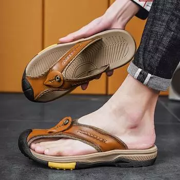 Luxury Designer 2024 New Genuine Leather Mens Shoes for Men Summer Sandals Footwear Slippers Fashion Flip Flops Large Size 38-46 40