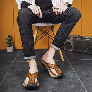 Luxury Designer 2025 New Genuine Leather Mens Shoes for Men Summer Sandals Footwear Slippers Fashion Flip Flops Large Size 38-46 40